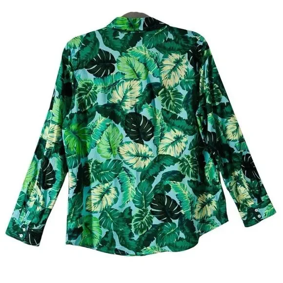 Talbots M leaf print cotton lightweight button down shirt long sleeve - Picture 3 of 9